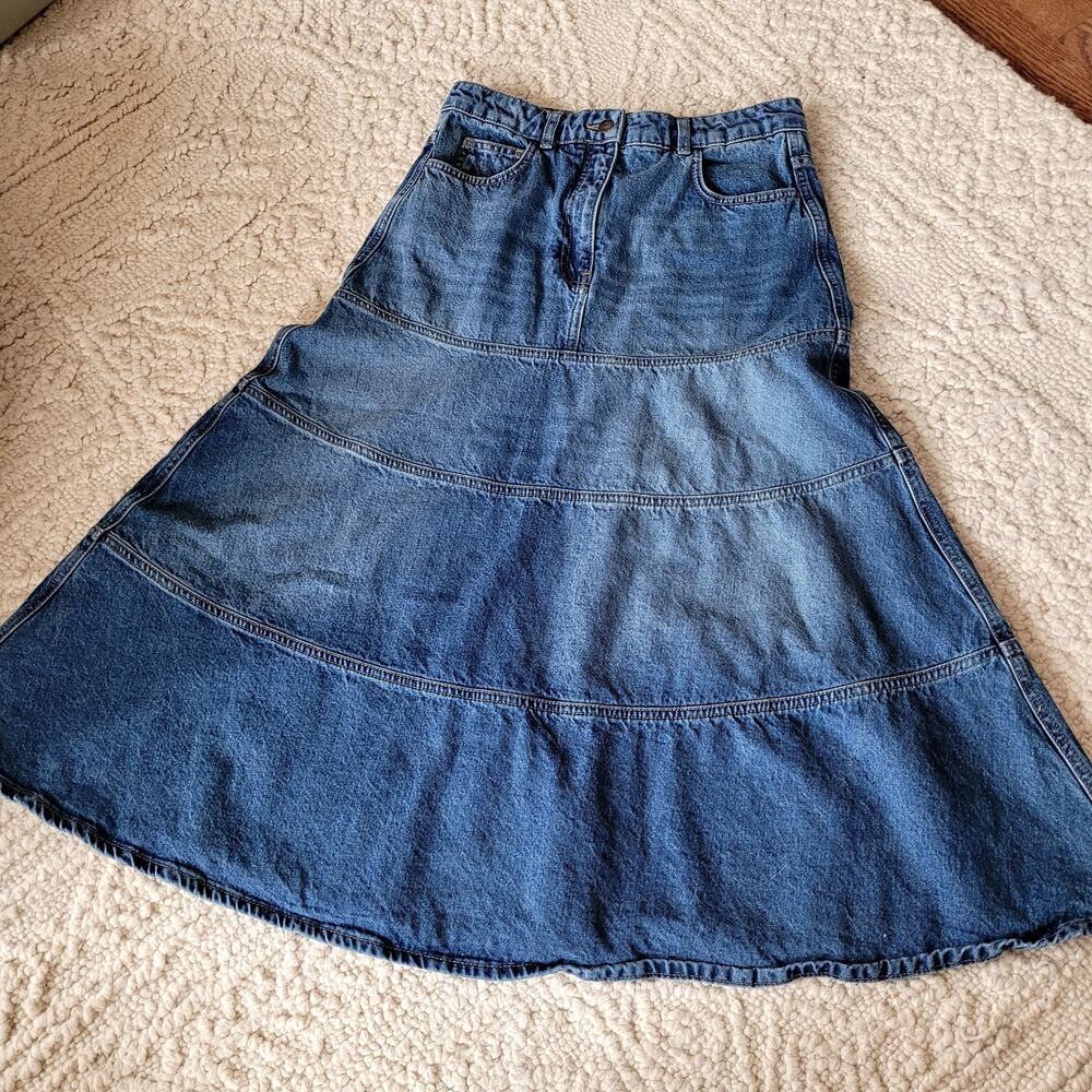ME+EM Blue Denim Midi Skirt